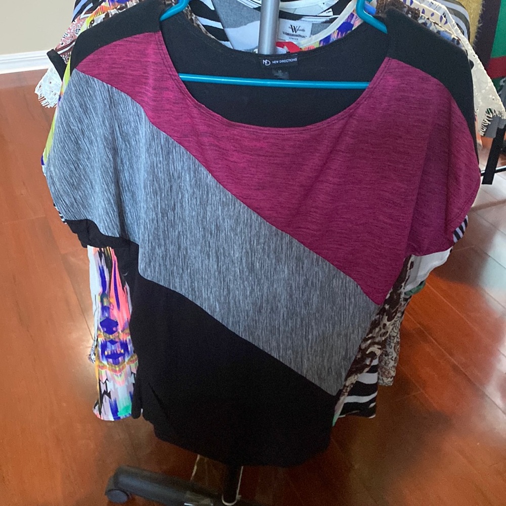 Pink, gray and black blouse